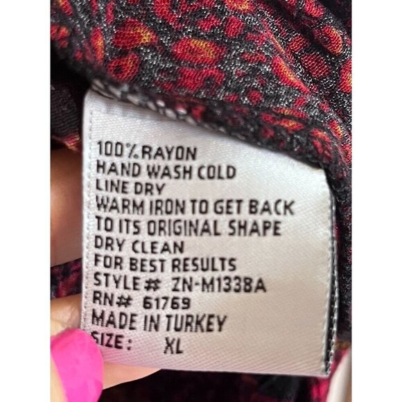 CM Shapes Top Red XL Striped Floral Boho Western Artsy Retro Feminine 80s Hippie - Picture 9 of 11